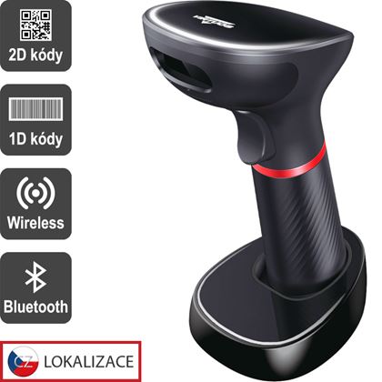 CCD 2D čtečka Virtuos HW-855A, bezdrátová, základna, USB, černá