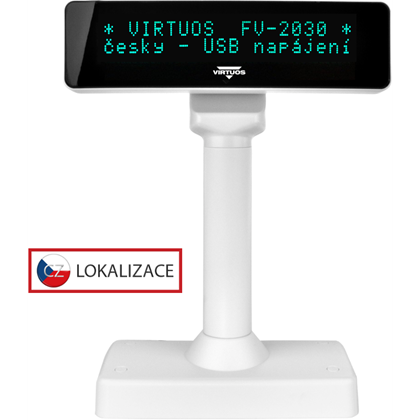 VFD zákaznický displej Virtuos FV-2030W 2x20 9mm, USB, bílý