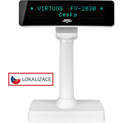 VFD zákaznický displej Virtuos FV-2030W 2x20 9mm, serial, bílý