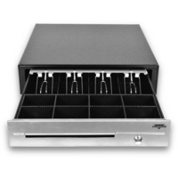 Pokladní zásuvka C430D - s kabelem, kovové držáky, nerez panel, 9-24V, černá 