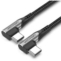 Kabel Vention, zahnuté konektory 90° USB-C male, Aluminum, 2 m 