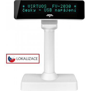 VFD zákaznický displej Virtuos FV-2030W 2x20 9mm, USB, bílý  - 1