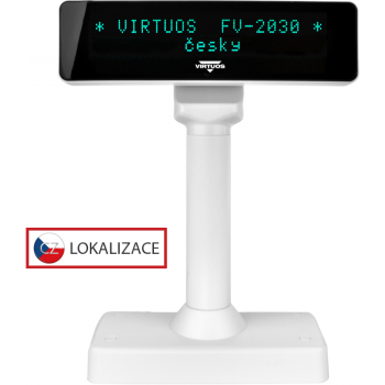 VFD zákaznický displej Virtuos FV-2030W 2x20 9mm, serial, bílý  - 1